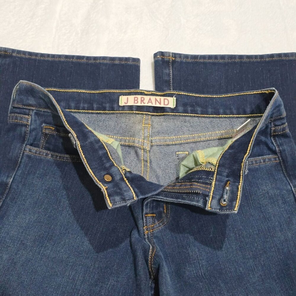 Anthropologie ✦ J Brand Flared Jeans ✦ Dark Indigo Tailored Mid‑Rise Soft Sz 25 - Picture 6 of 12